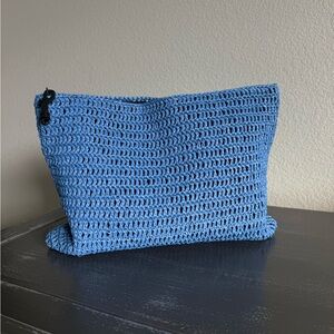 Blue Crochet Zipper Pouch